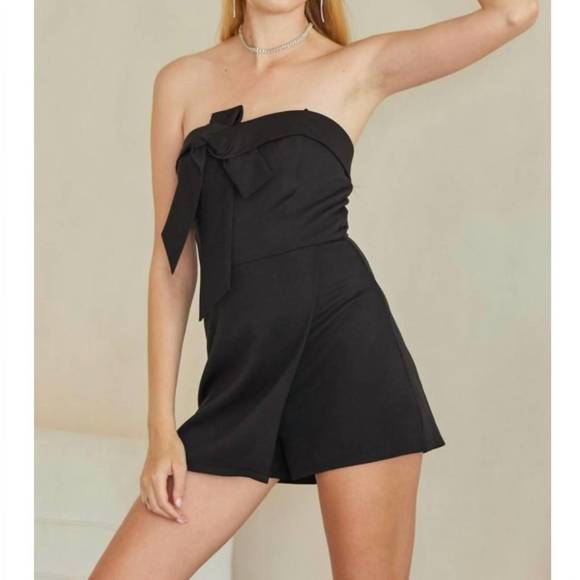 NEW IDEM DITTO bow strapless romper in black - Picture 3 of 4
